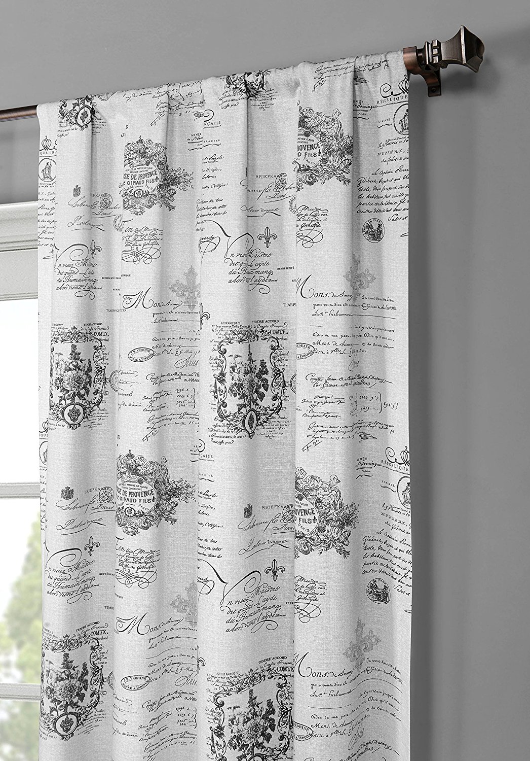 Window Elements Fleur De Lis Printed Cotton Extra Wide 104 x 96 in. Rod Pocket Curtain Panel Pair, Light Grey