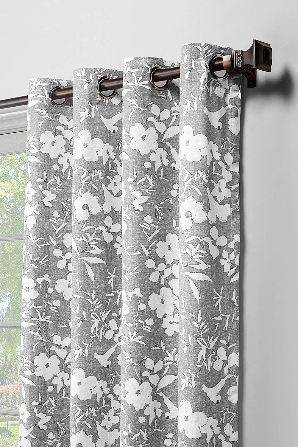 Window Elements Florabotanica Printed Cotton Extra Wide 104 x 84 in. Grommet Curtain Panel Pair, Grey