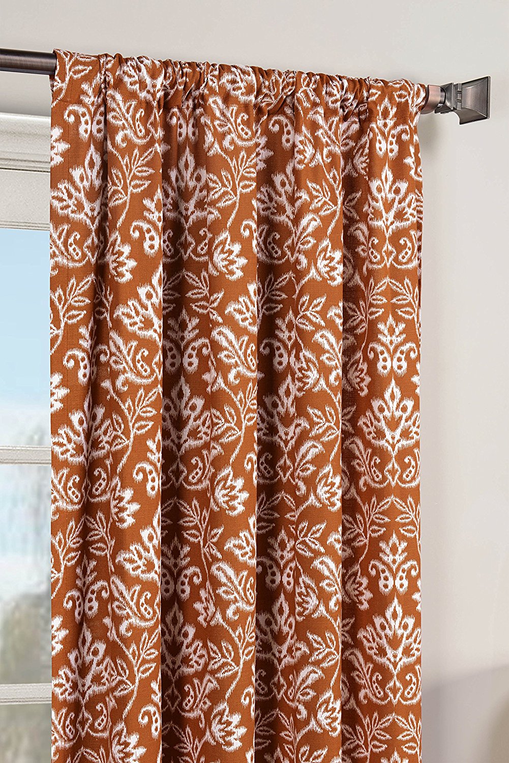 Window Elements Valencia Printed Cotton Extra Wide 104 x 84 in. Rod Pocket Curtain Panel Pair, Rust