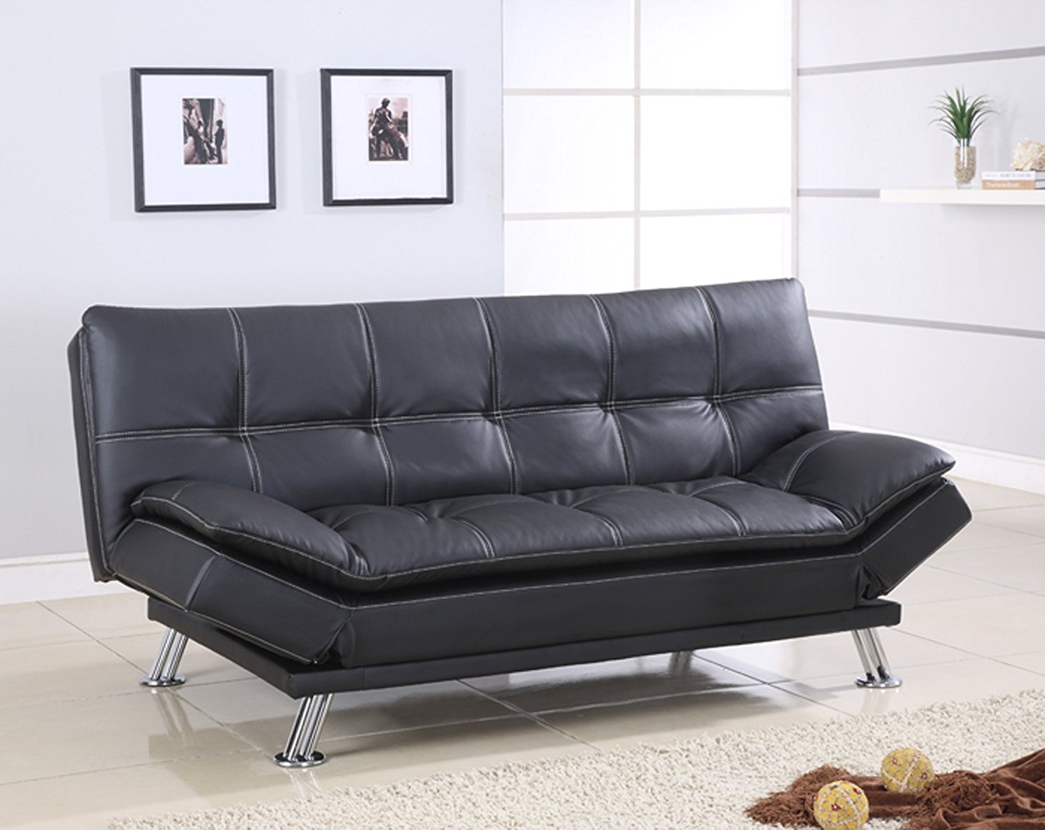 Best Quality Furniture S298 Sofa Bed Modern Black Faux Leather