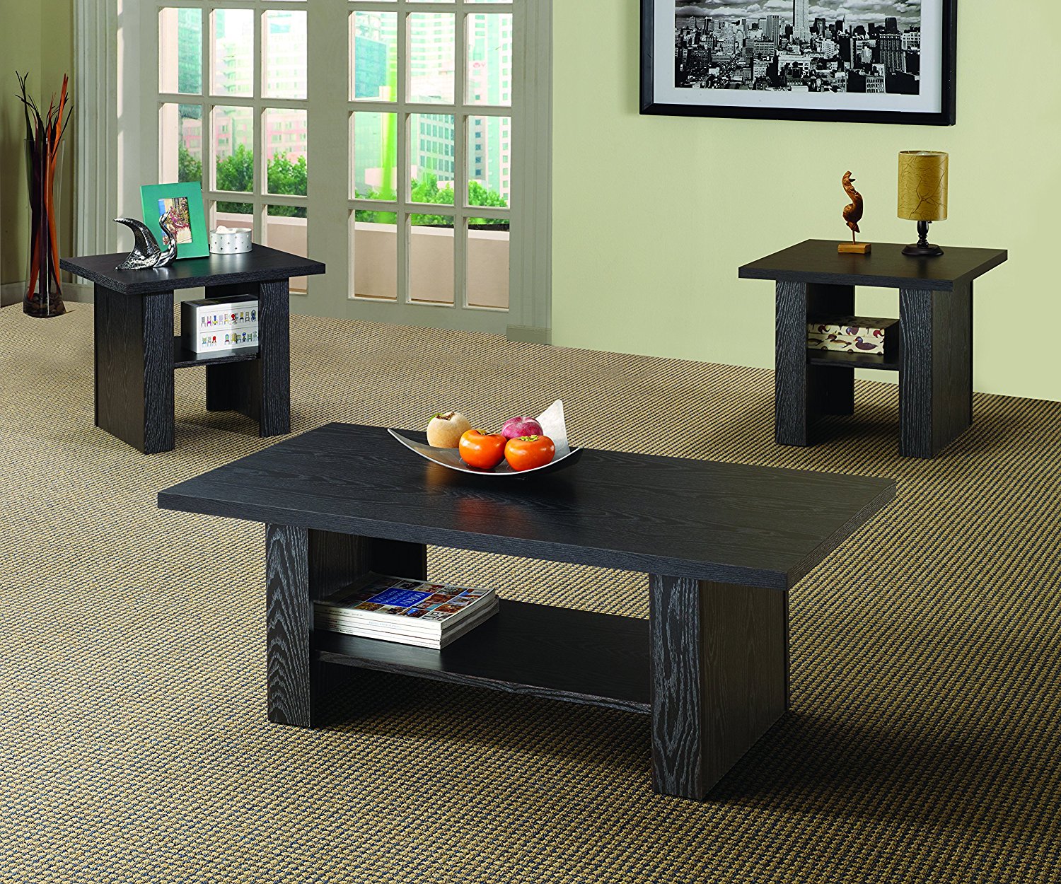 Coaster 3 Piece Occasional Table Set in Black Finish