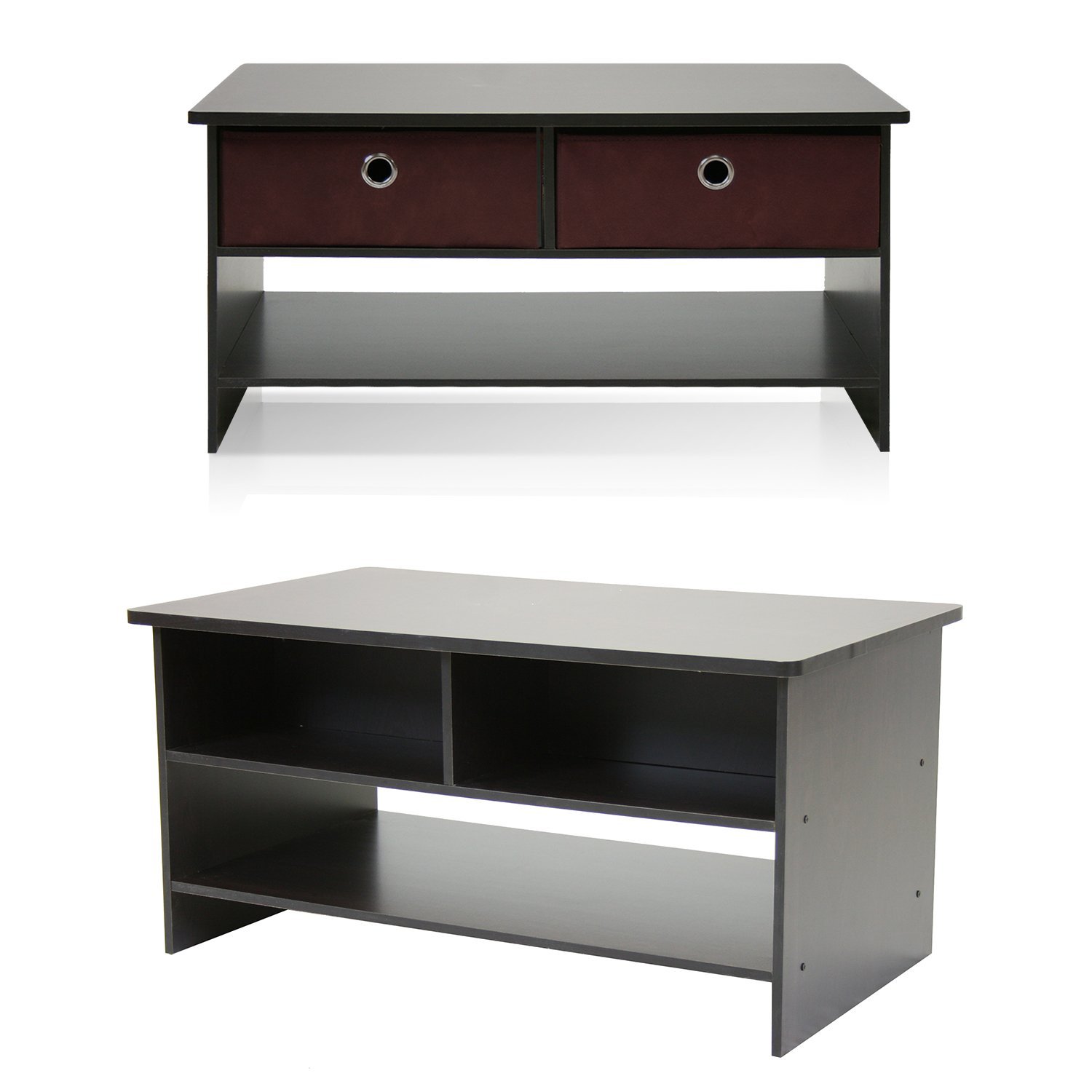 Furinno 10003EX/BR Espresso Finish Living Set, Center Coffee Table with 4 Bin-Type Drawers