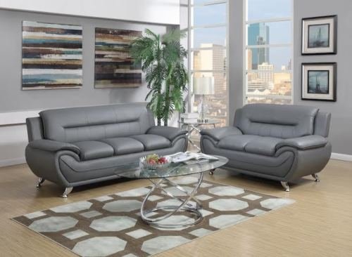 GTU Furniture Contemporary Bonded Leather Sofa & Loveseat Set, 2 Piece Sofa Set (GRAY)