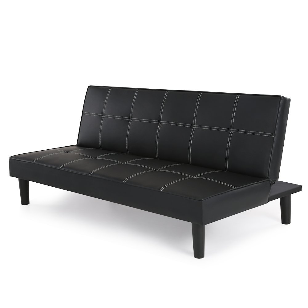 IKAYAA Modern Faux Leather Futon Back Adjustable Folding Sofa Bed, Convertible 3 Seater Sofa Sleeper Couch