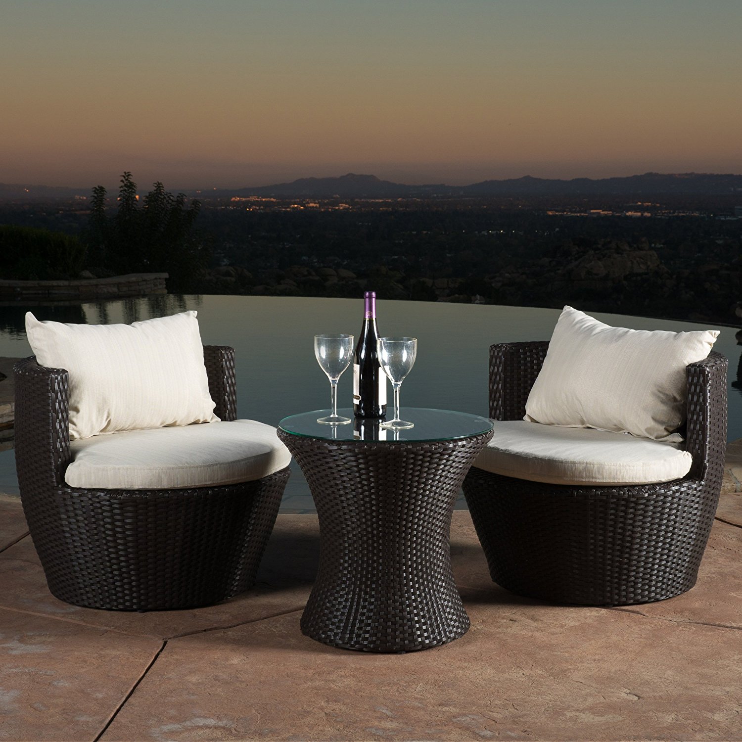 Kyoto Outdoor Patio Furniture Brown Wicker 3-piece Chat Set w/ Cushions