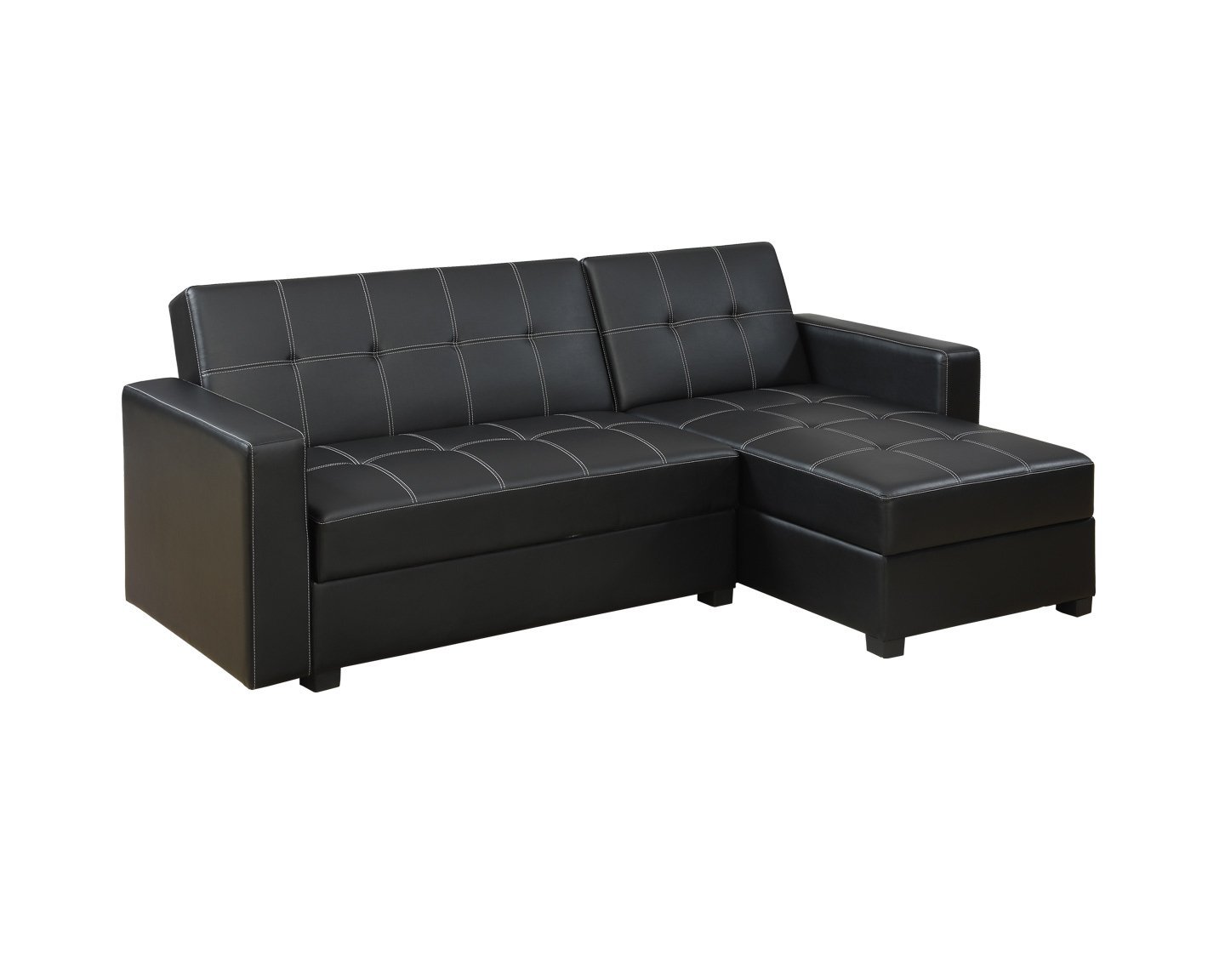 Poundex F7894 Bobkona Medora Faux Leather Left or Right Hand Chaise Adjustable Sectional with Compartment, Black