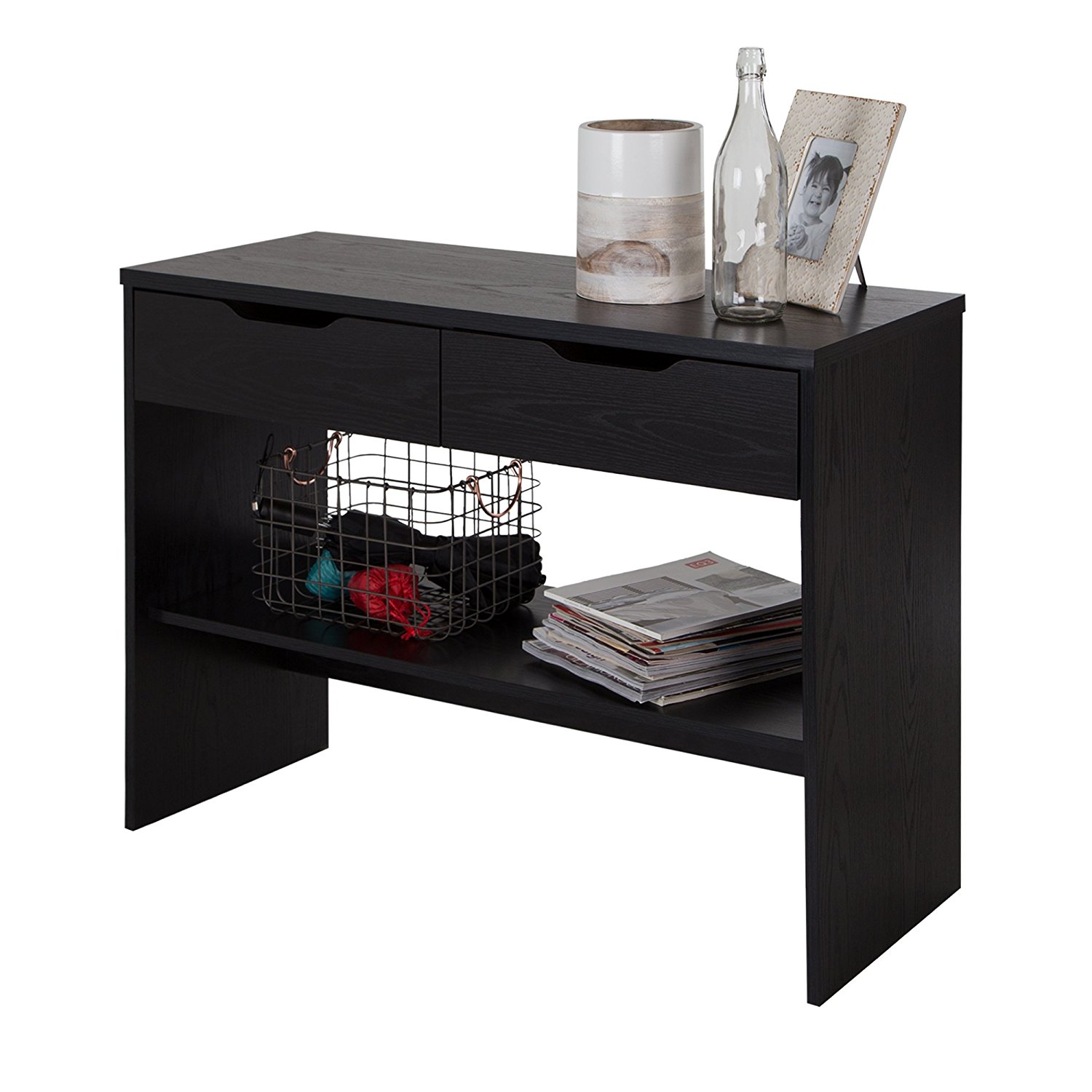 South Shore Flexible Console Table with 2 Drawers, Black Oak