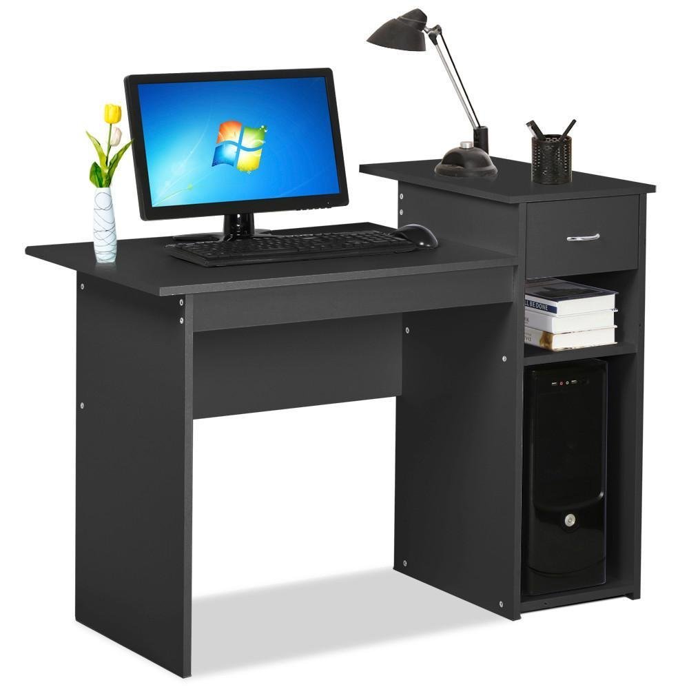 Topeakmart Black Compact Computer Desk with Drawer and Shelf Small Spaces Home Office Furniture