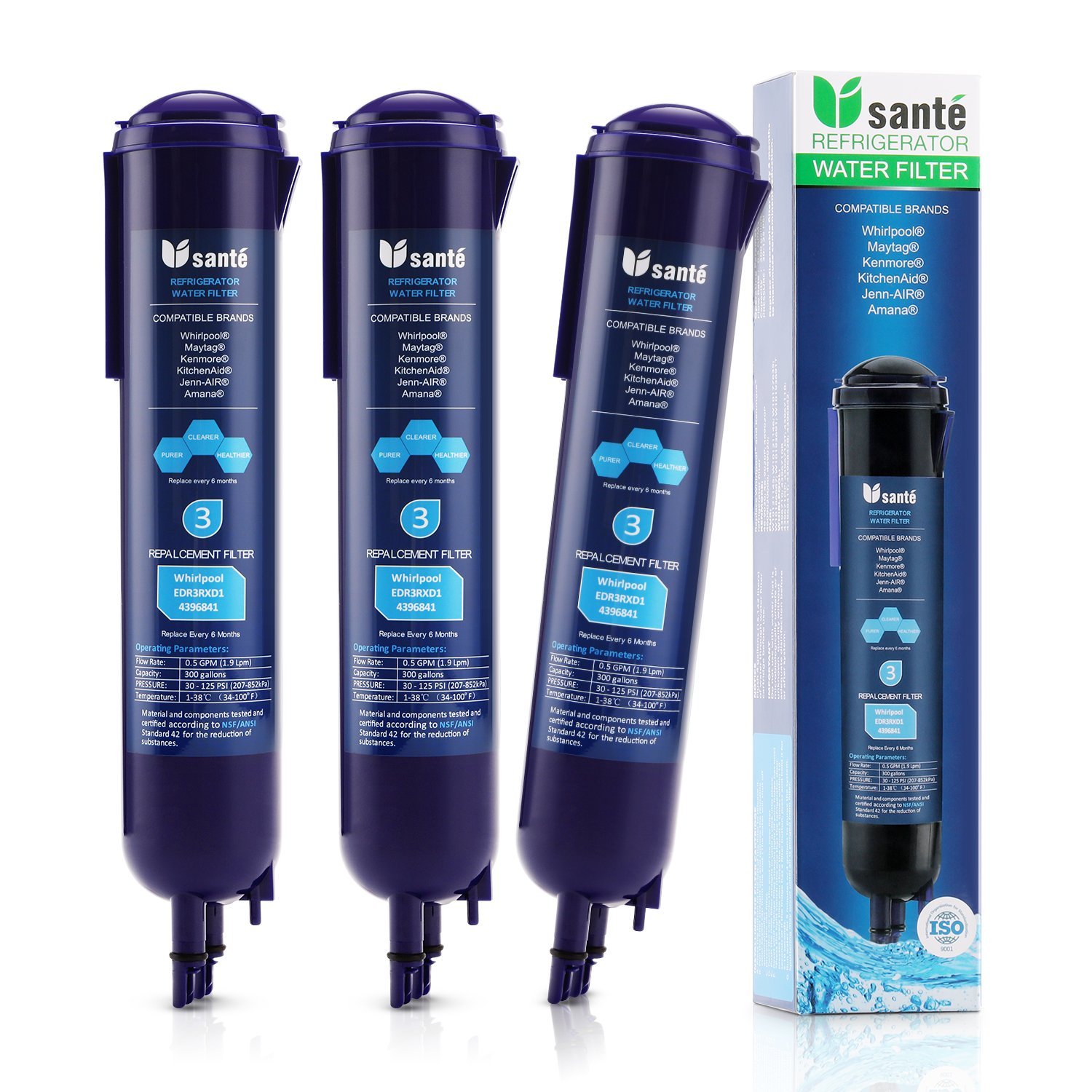 Upsante Refrigerator Water Filter Compatible for Whirlpool 4396841 4396710 46-9030 Filter 3 (3 pack,package may vary)