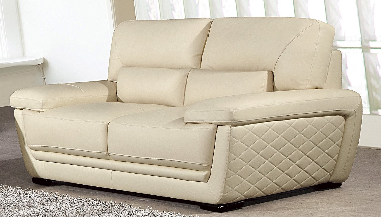 American Eagle Furniture Emma Collection Modern Top Grade Italian Leather Living Room Loveseat with Pillow Top Armrests, Cream