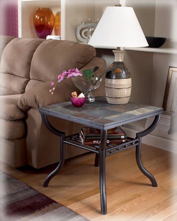 Ashley Furniture Signature Design - Antigo Living Room End Table - Slated Top with Metal Bottom - Contemporary - Black