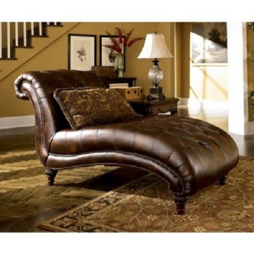 Ashley Furniture Signature Design - Claremore Chaise Lounge with 1 Accent Pillow - Grand Elegance - Antique Brown