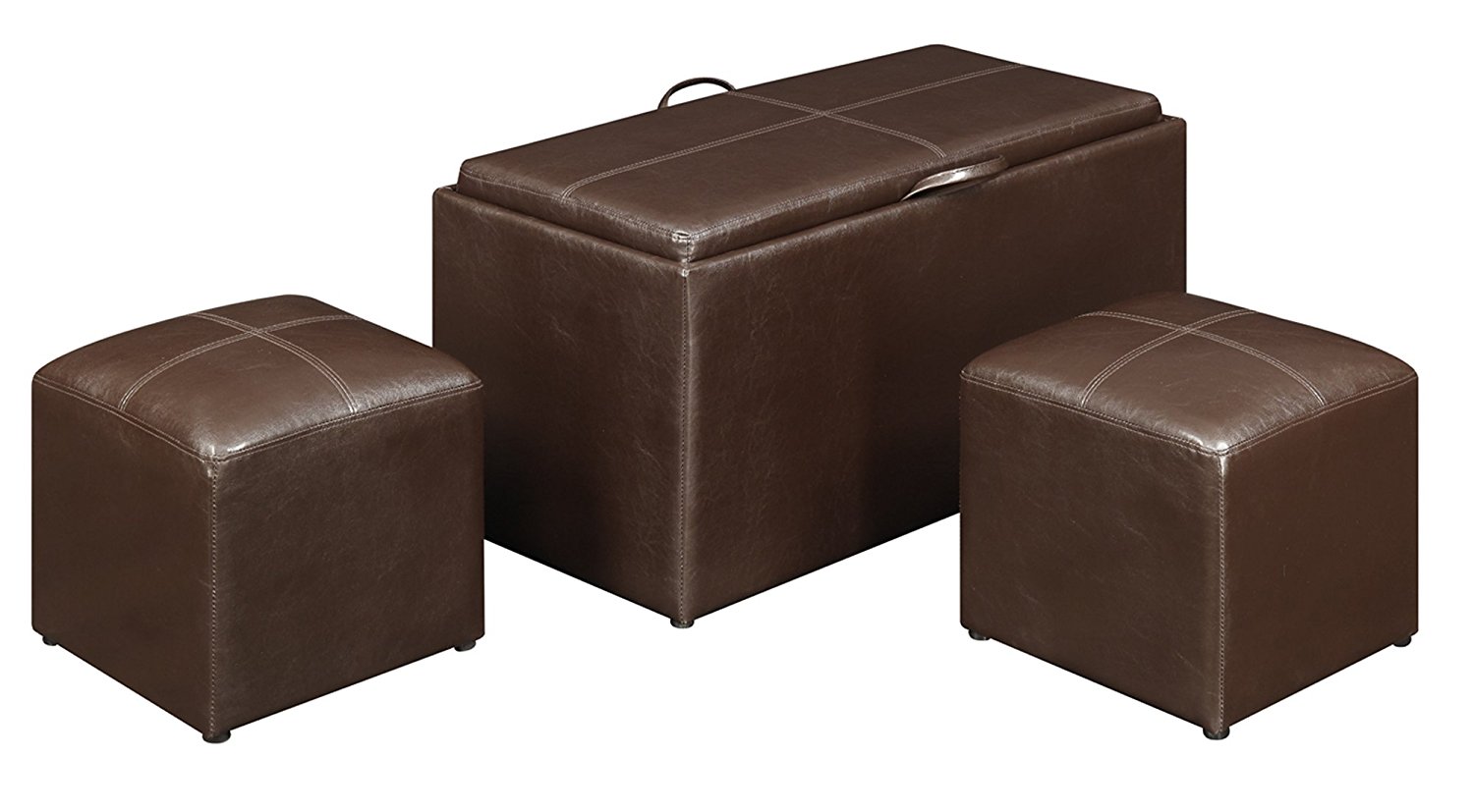 Convenience Concepts 143012 Sheridan Faux Leather Storage Bench with 2 Side Ottomans, Dark Espresso