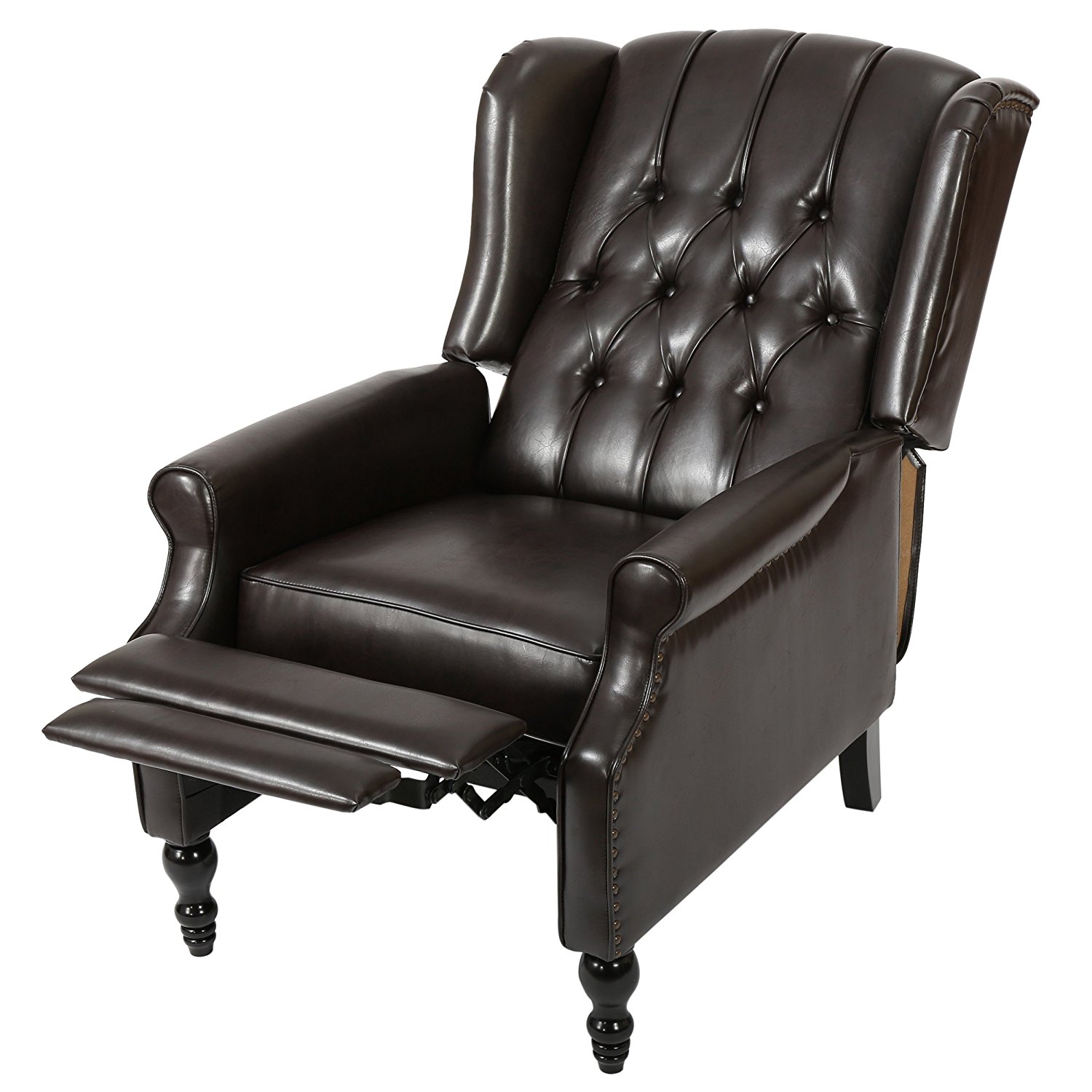 Elizabeth Tufted Brown Bonded Leather Recliner Arm Chair