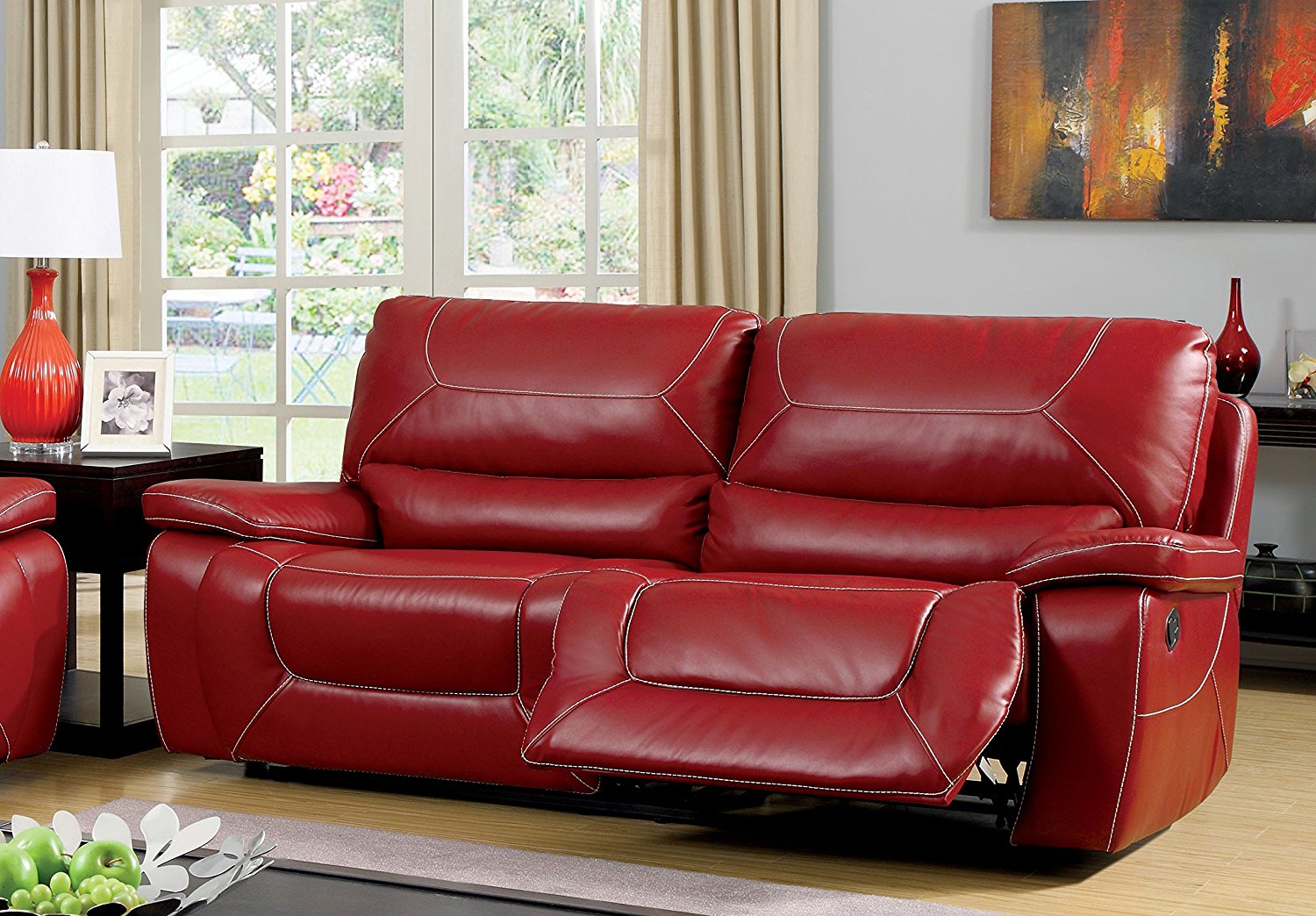 Furniture of America Dunham 2-Recliner Sofa, Red