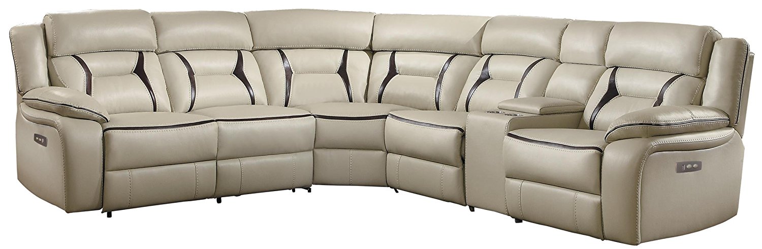 Homelegance Amite 6-Piece Power Reclining Sectional Sofa with Cup Holder Console Leather Gel Matched, Beige