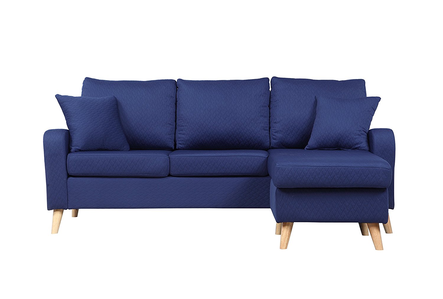 Mid Century Modern Linen Fabric Small Space Sectional Sofa with Reversible Chaise (Dark Blue)