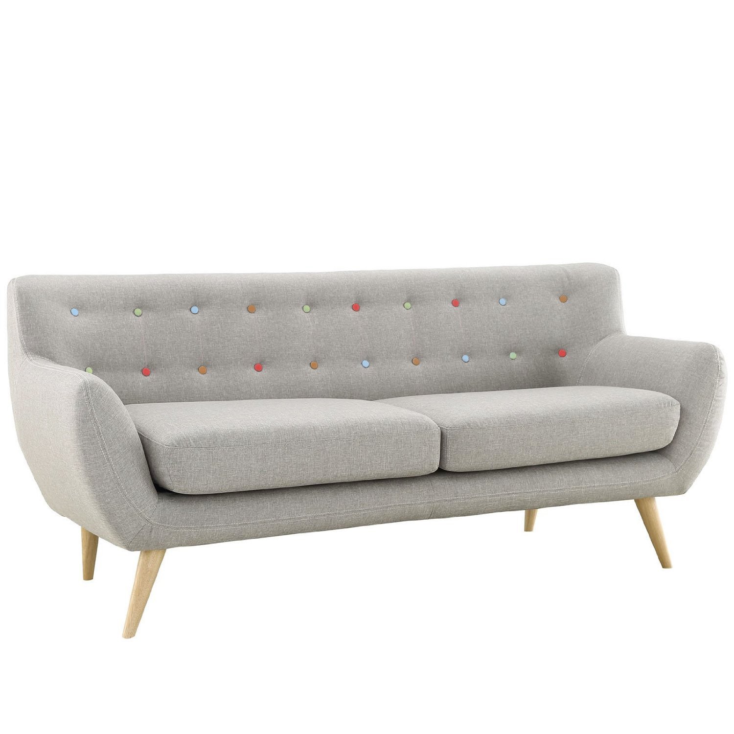 Mid Century Modern Style Sofa / Love Seat Red, Grey, Yellow, Blue - 2 Seat, 3 Seat (Grey w/ Assorted Colored Buttons, 2 Seater)