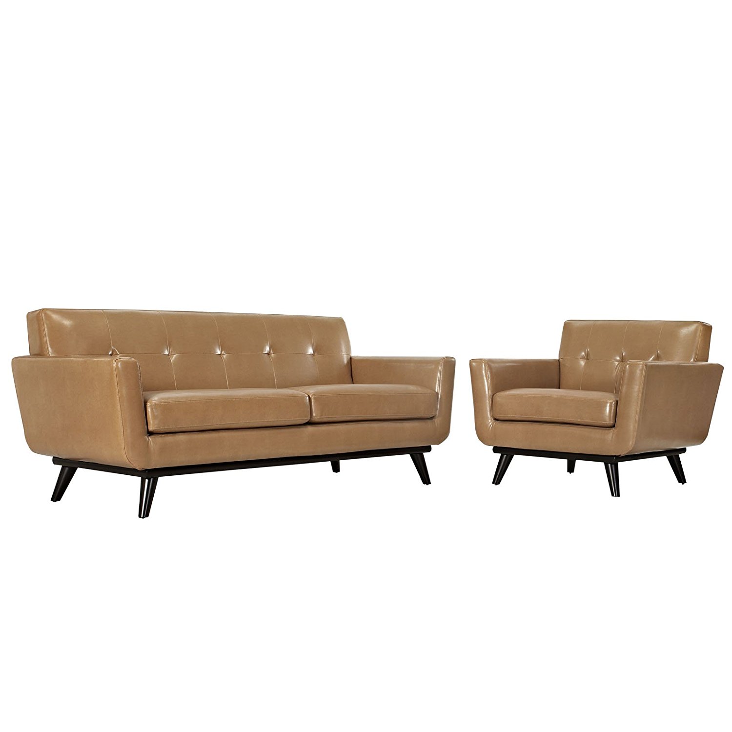 Modern Urban Contemporary 2 pcs Leather Living Room Set, Tan Leather