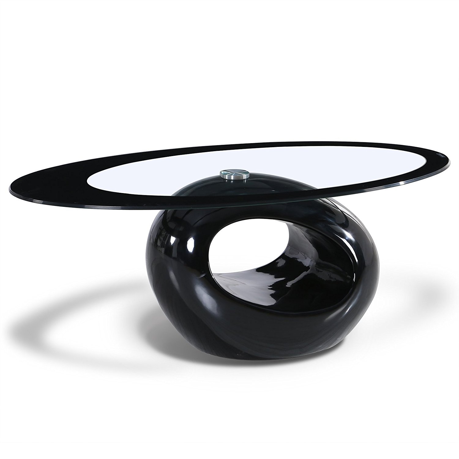 OFFICE MOREGlass Oval Coffee Table Contemporary Modern Design Living Room Furniture Black
