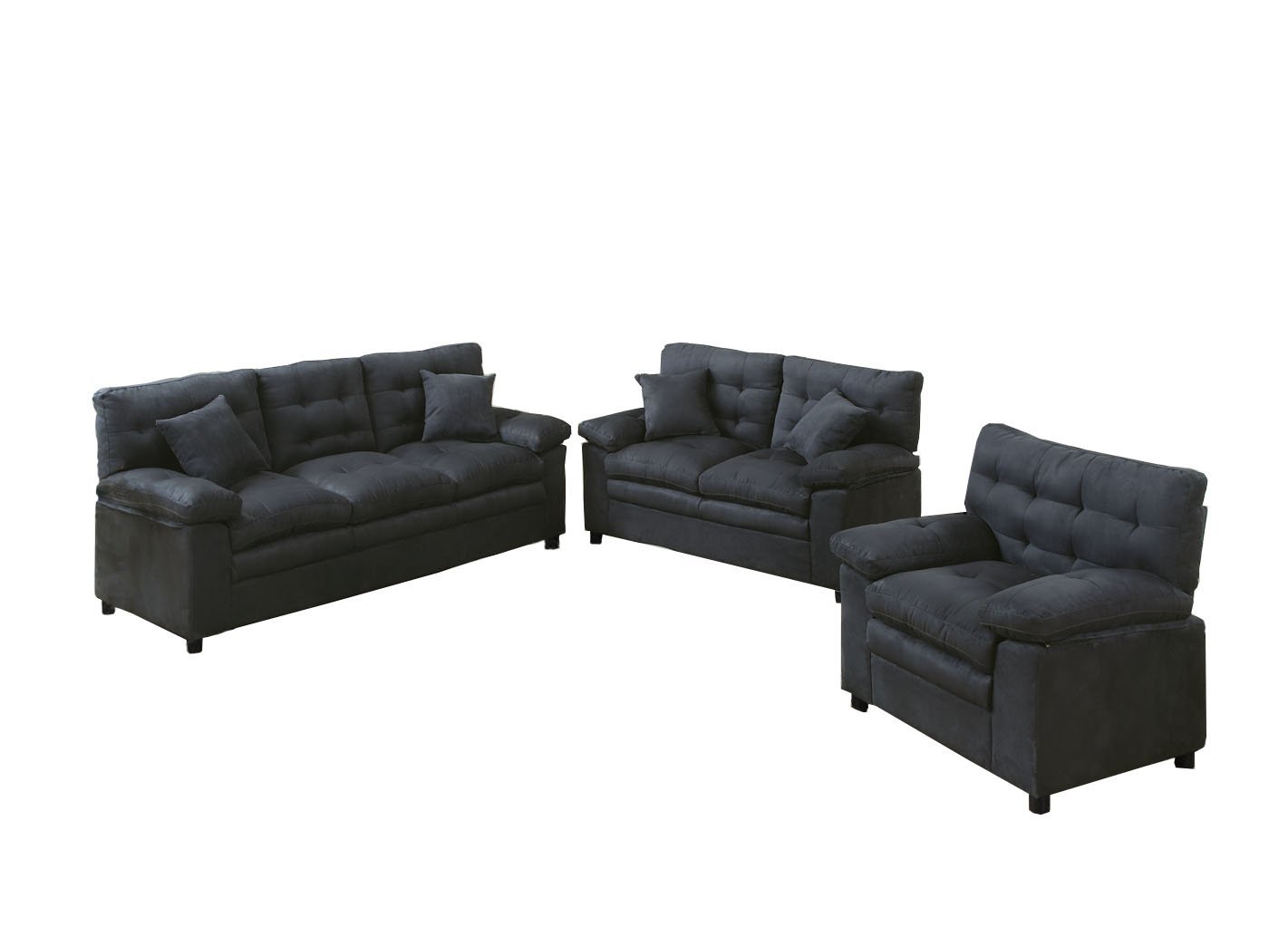 Poundex Bobkona Colona Mircosuede 3 Piece Sofa and Loveseat with Chair Set, Ash