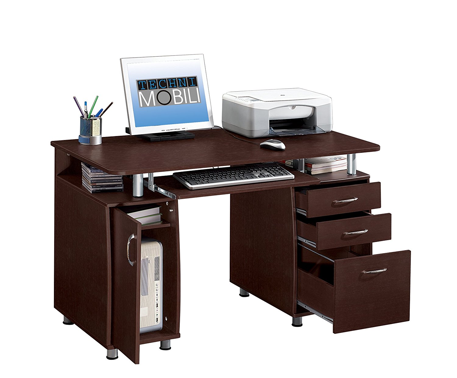 TECHNI MOBILI Complete Workstation Computer Desk with Storage - Chocolate