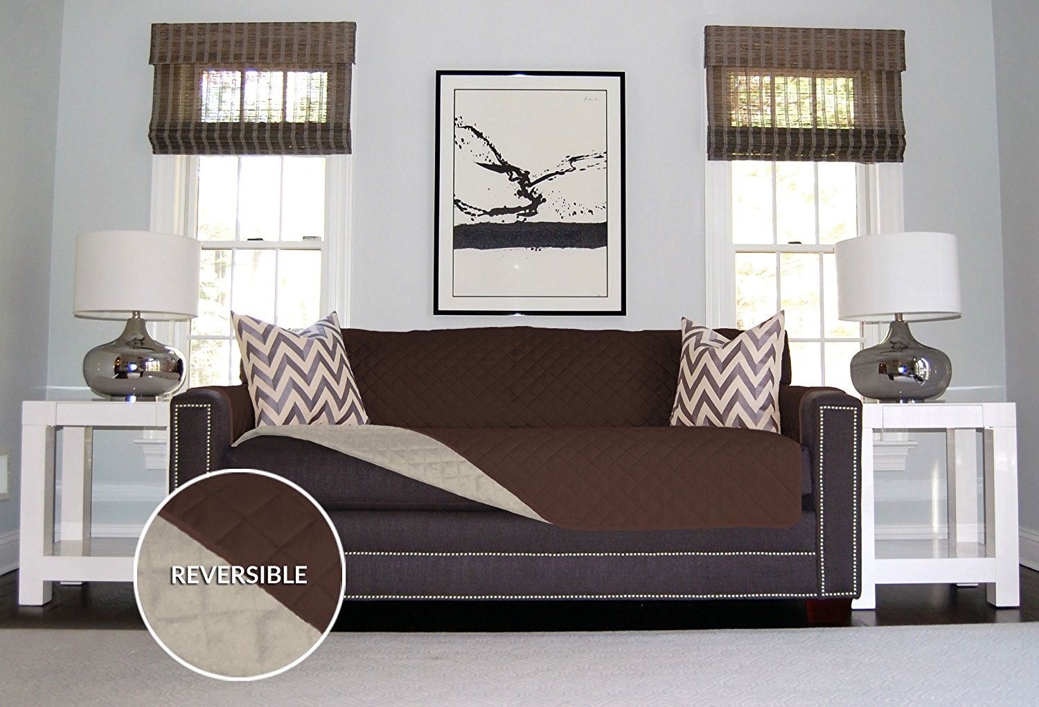 The Original SOFA SHIELD Reversible Furniture Protector, Features Elastic Strap (Sofa: Chocolate/Beige)