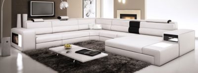 White Contemporary Italian Leather Sectional Sofa