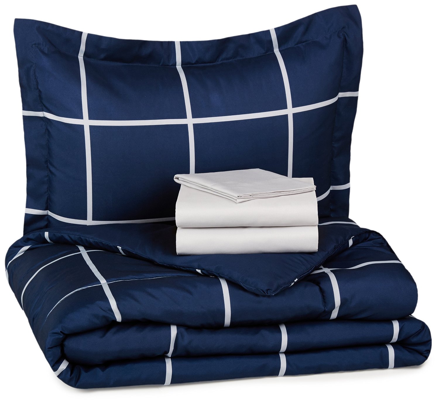 AmazonBasics 5-Piece Bed-In-A-Bag - Twin/Twin Extra-Long, Navy Simple Plaid