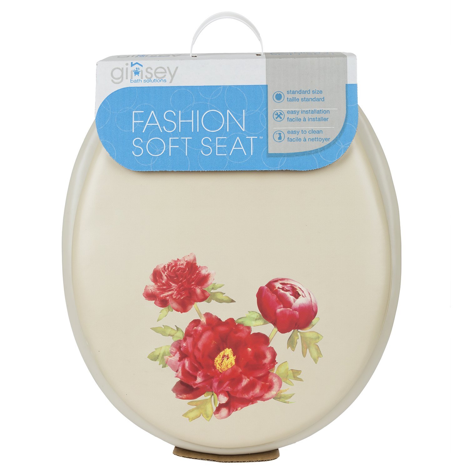 Decorative Soft Toilet Seat with Plastic Hinges, Peony Bone