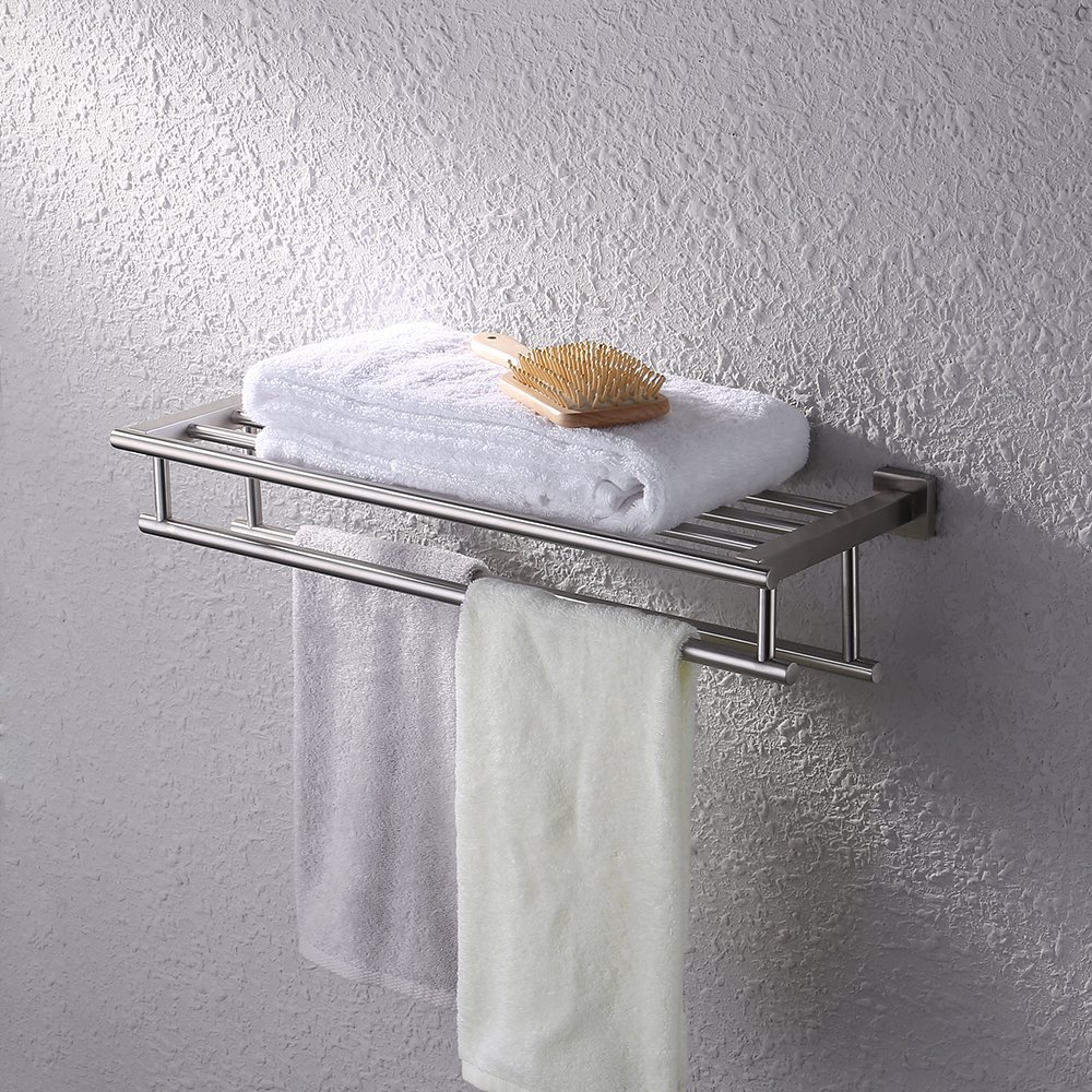 KES Towel Rack with Double Towel Bar for Bathroom (Stainless Steel 60 CM Wall Mount) Organizer Storage, Brushed Finish, A2112-2