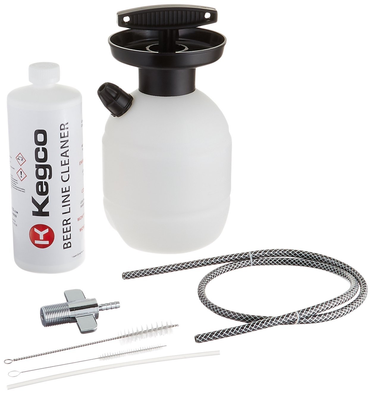 Kegco BF KPCK32 Deluxe Hand Pump Pressurized Keg Beer Cleaning Kit with 32 oz Cleaner, Black