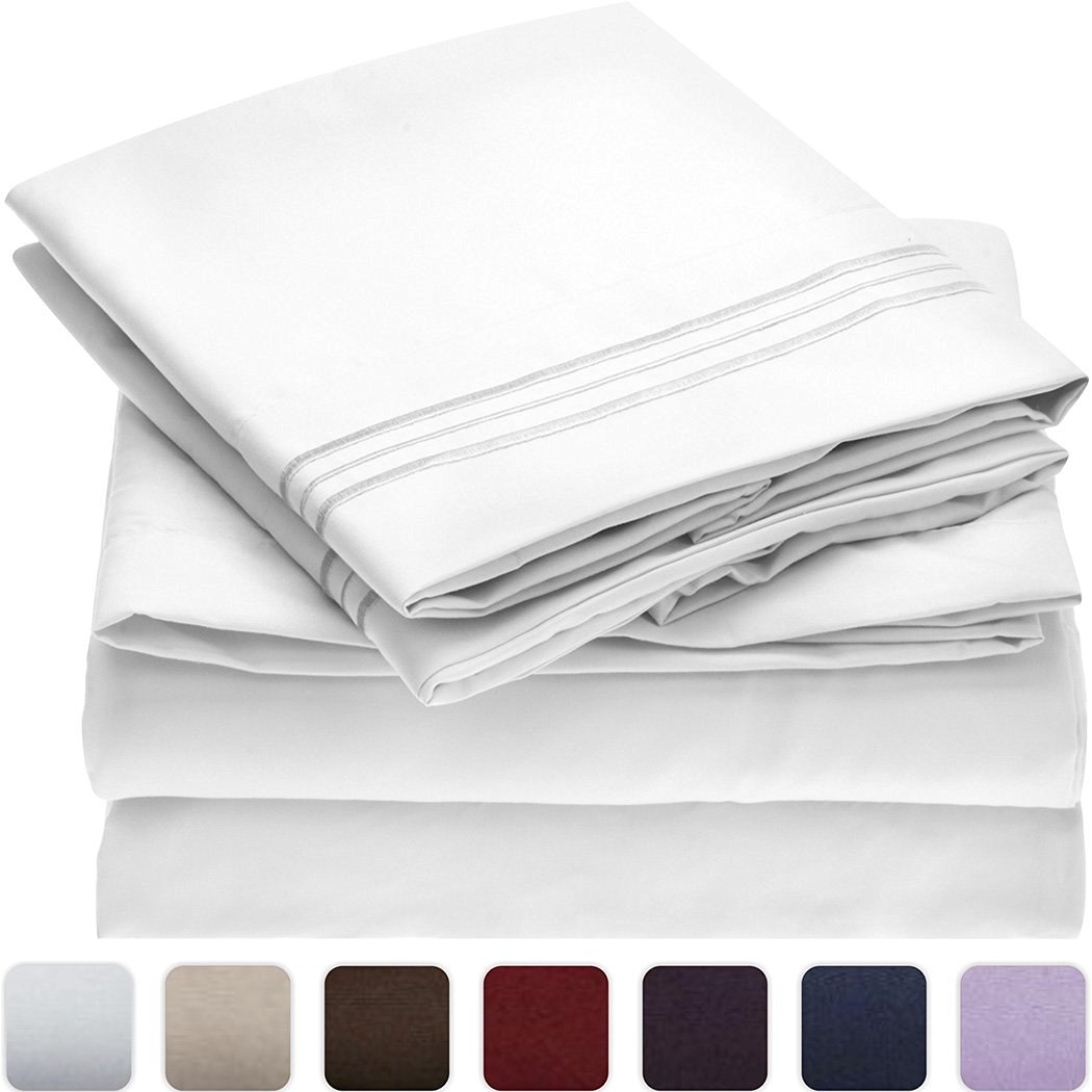 Mellanni Bed Sheet Set - HIGHEST QUALITY Brushed Microfiber 1800 Bedding - Wrinkle, Fade, Stain Resistant - Hypoallergenic - 3 Piece (Twin XL, White)