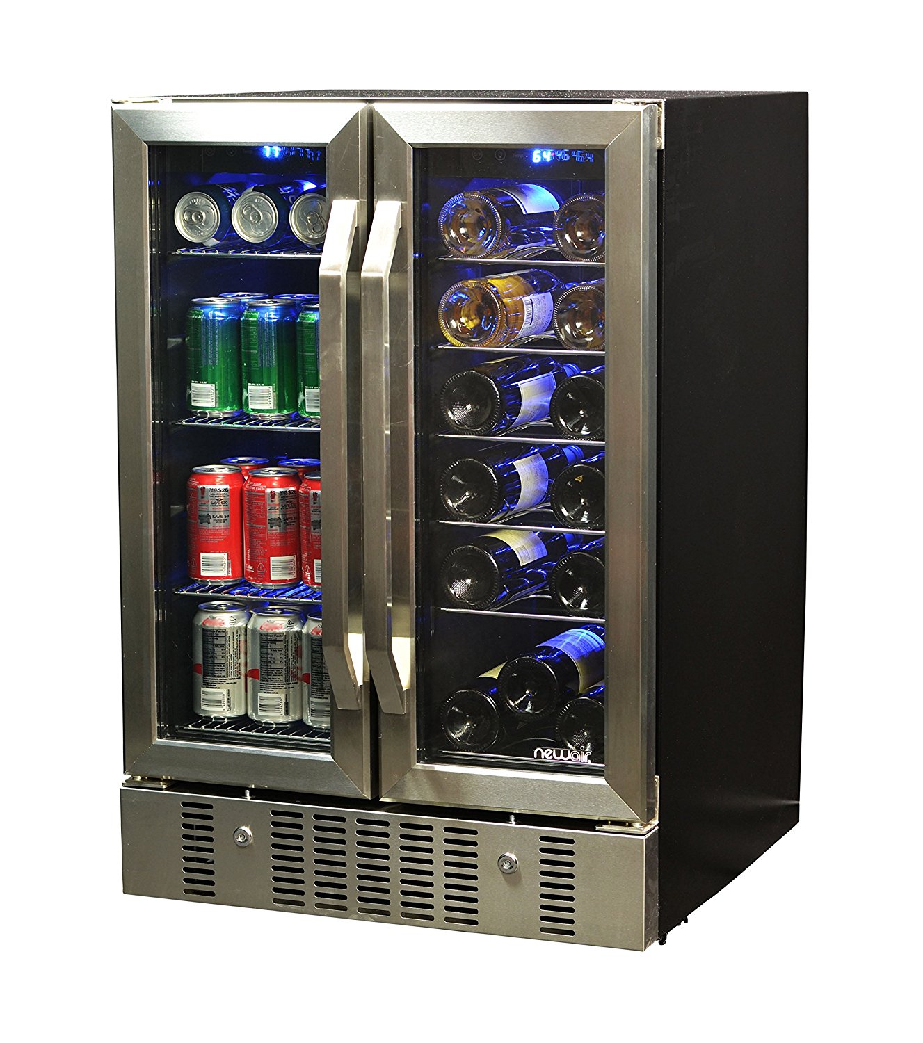 NewAir AWB-360DB 18 Bottle 60 Can Dual Zone Built-In WIne & Beverage Cooler, StaInless Steel/Black