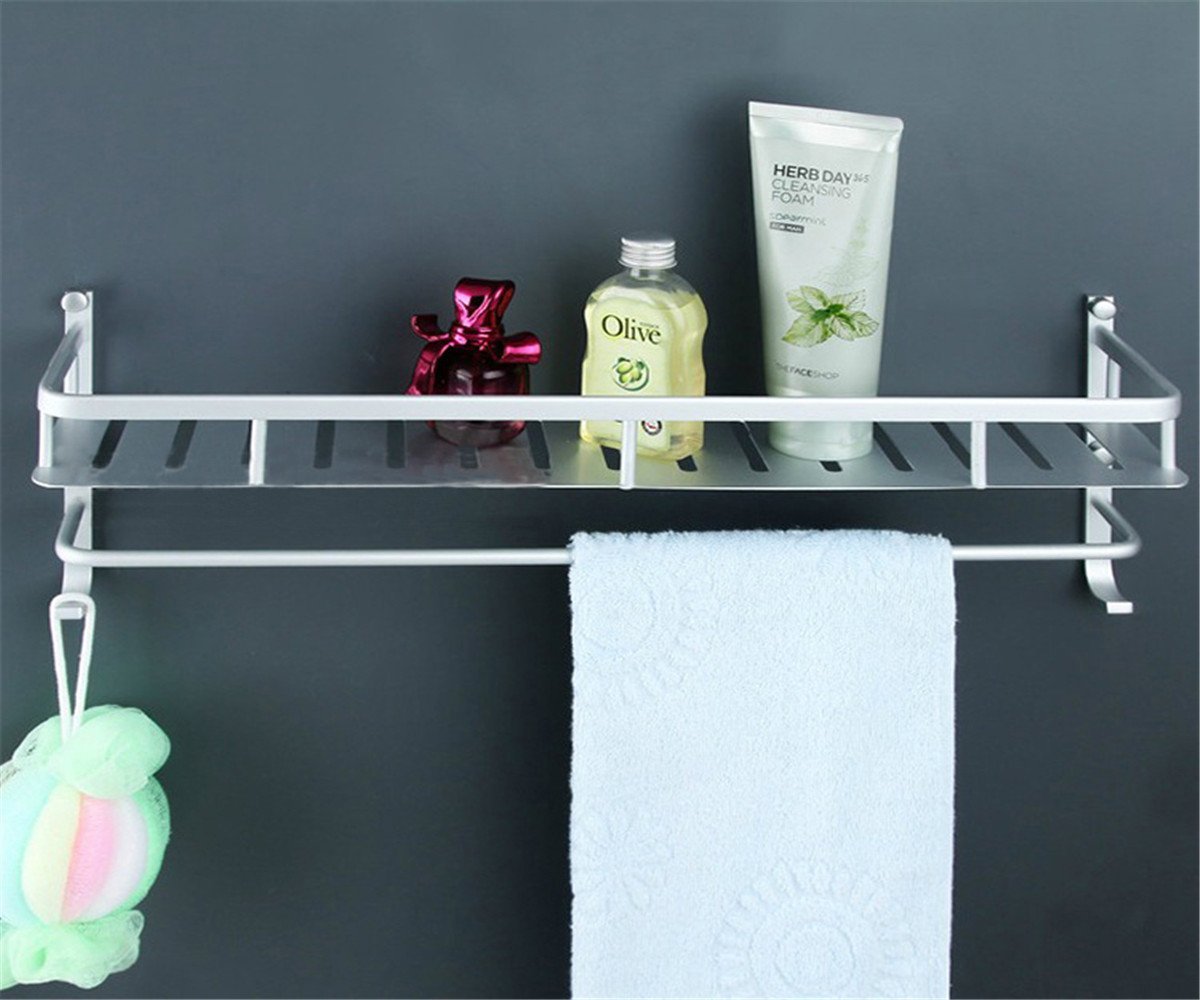 Wall Mounted Aluminum Bathroom Shelves with Towel Bar,Morden Double Deck Towel Rack,Lightweight,24 inch