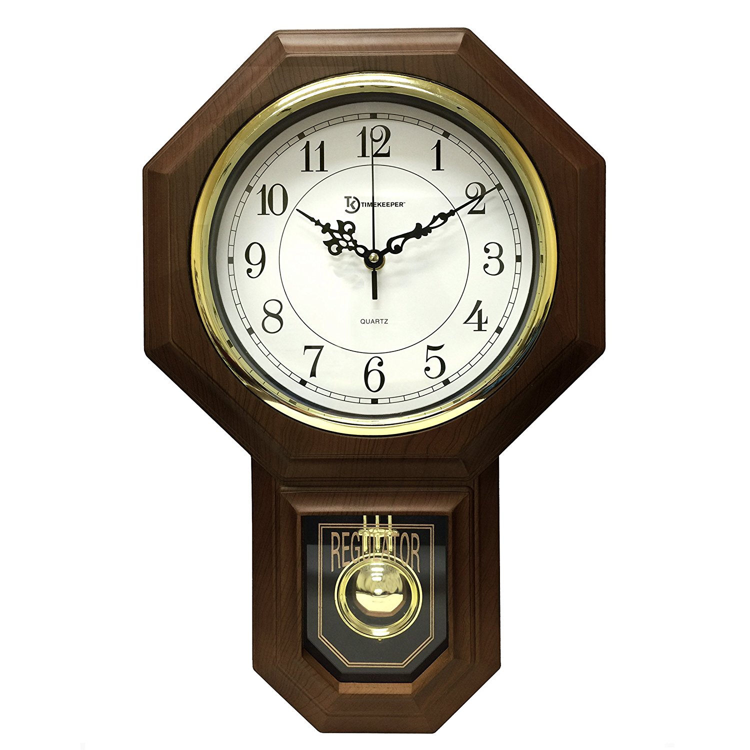 17.5" x 11.25" Essex Westminster Chime Faux Wood Pendulum Wall Clock, Walnut