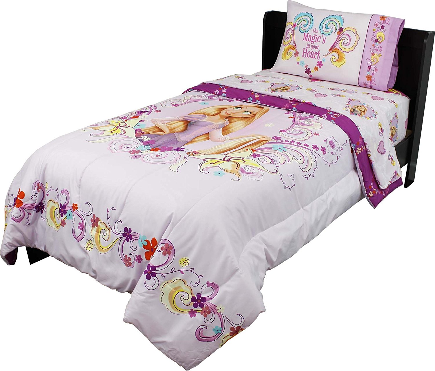 4pc Disney Tangled Twin Bedding Set Rapunzel Magic is in Your Heart Comforter and Sheet Set