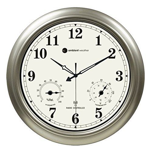 Ambient Weather RC-1800WSTH 18" Indoor / Outdoor Radio Controlled Wall Clock with Temperature & Humidity