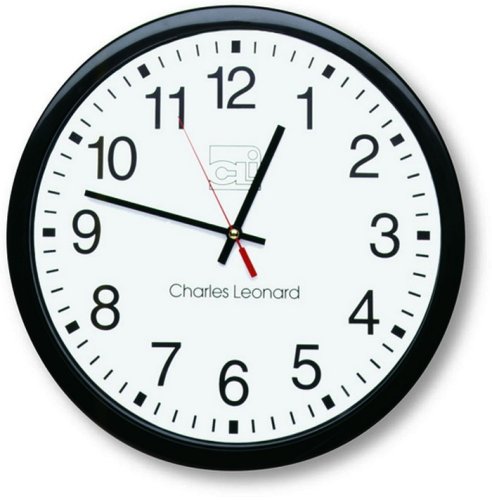 Charles Leonard Wall Clock, 14 Inch Thinline Quartz with 12 Inch Dial, Black and White, 1/Box (76820)