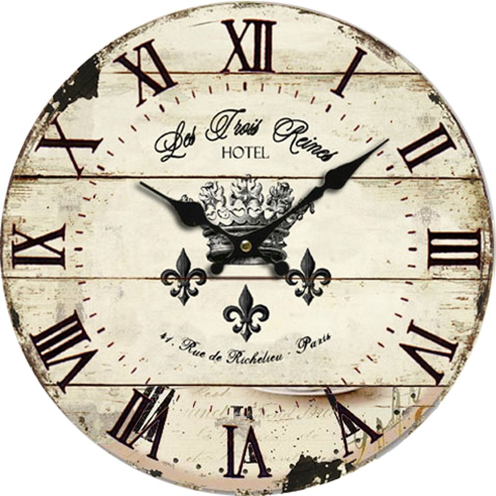 Grazing 10" Roman Numeral Design,Vintage Rustic Shabby Chic Style Wooden Round Home Decoration Wall Clock (Vintage)