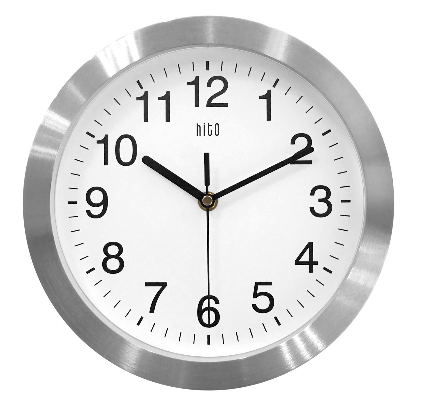 HITO Silent Non-ticking Wall Clock- Aluminum Frame Glass Cover, 10 inches (Silver)