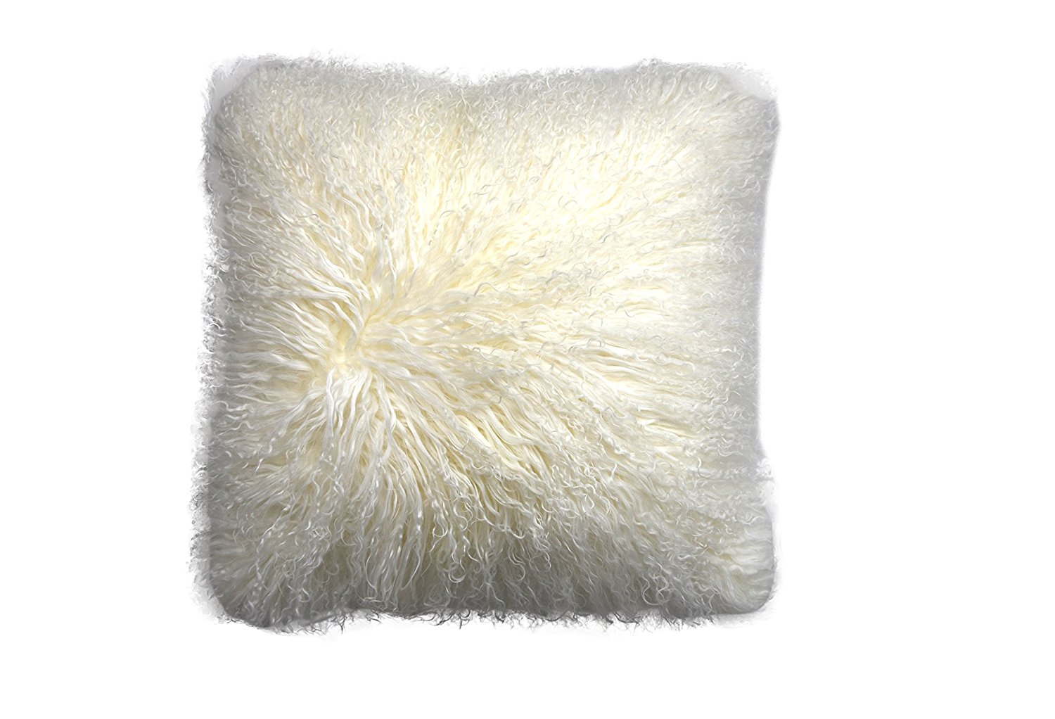 Lichao 100% Real Mongolian Lamb Fur Sheep Skin Wool Super Soft Plush Pillowcase Cushion cover Pillow Cover 16X16Inch Square Multi Colors (Ivory)