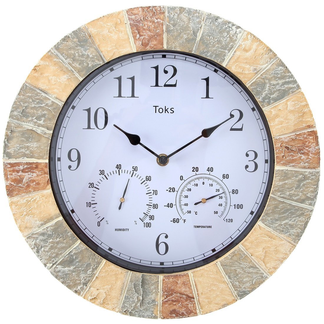 Lilyshome 14-Inch Faux-Stone Indoor or Outdoor Wall Clock with Thermometer and Hygrometer (Stone)
