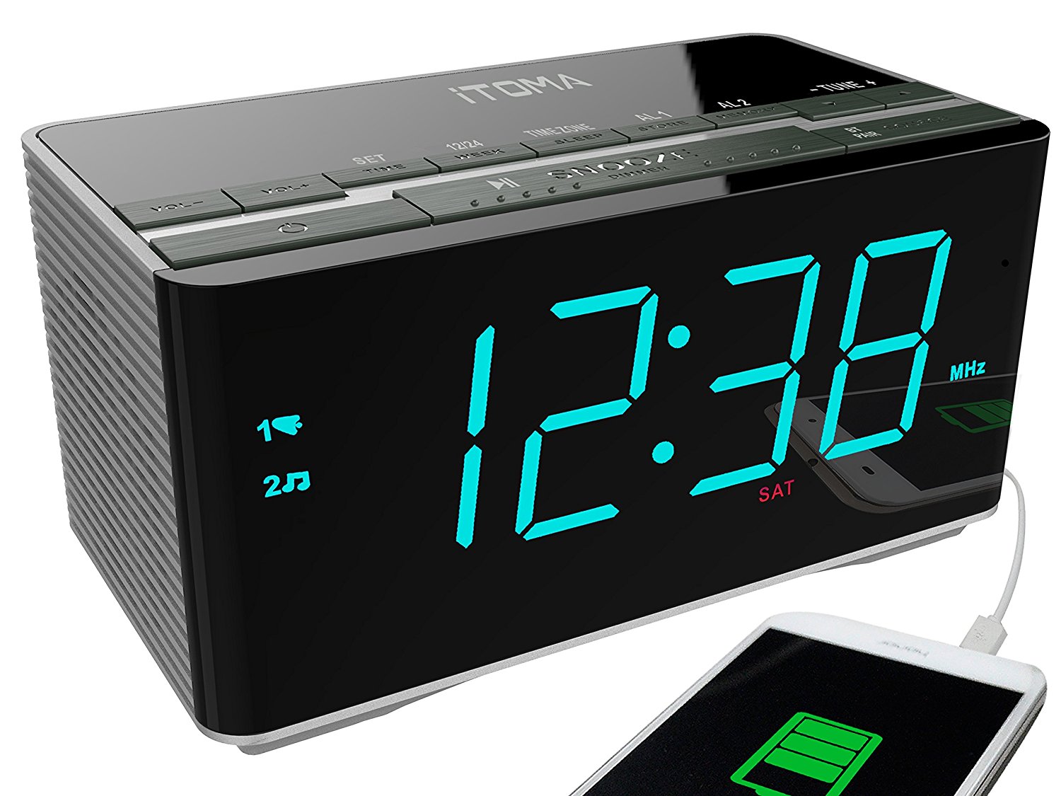 iTOMA Alarm Clock Radio with Wireless Bluetooth Stereo Speakers,Digital FM Radio,Auto Time Setting,Dual Alarm with Snooze,Auto Dimmer,Cell Phone USB Charging (CKS3501BT)