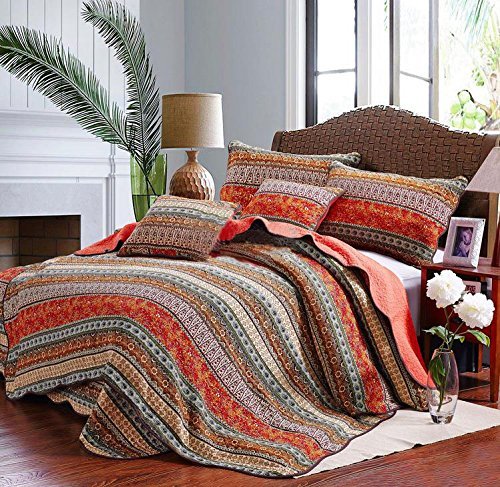 Best Striped Classical Cotton 3-Piece Patchwork Bedspread Quilt Sets King