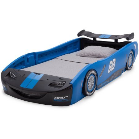 Delta Children Turbo Race Car Twin Bed | 47.5"W x 22.5"H x 94"D (Blue)