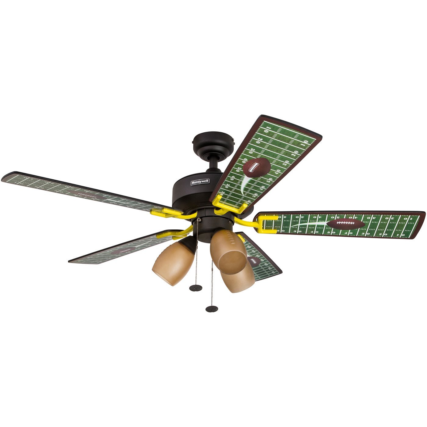 Honeywell Touchdown 48-Inch Football Ceiling Fan with Amber Shade Lights, Five Football Themed Blades, Matte Black