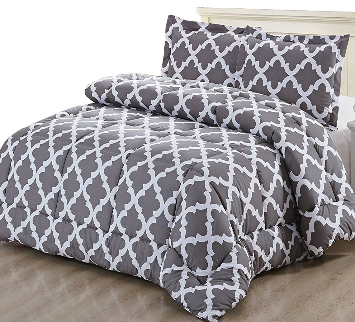 Printed Comforter Set (Grey, Queen) with 2 Pillow Shams - Luxurious Soft Brushed Microfiber - Goose Down Alternative Comforter by Utopia Bedding