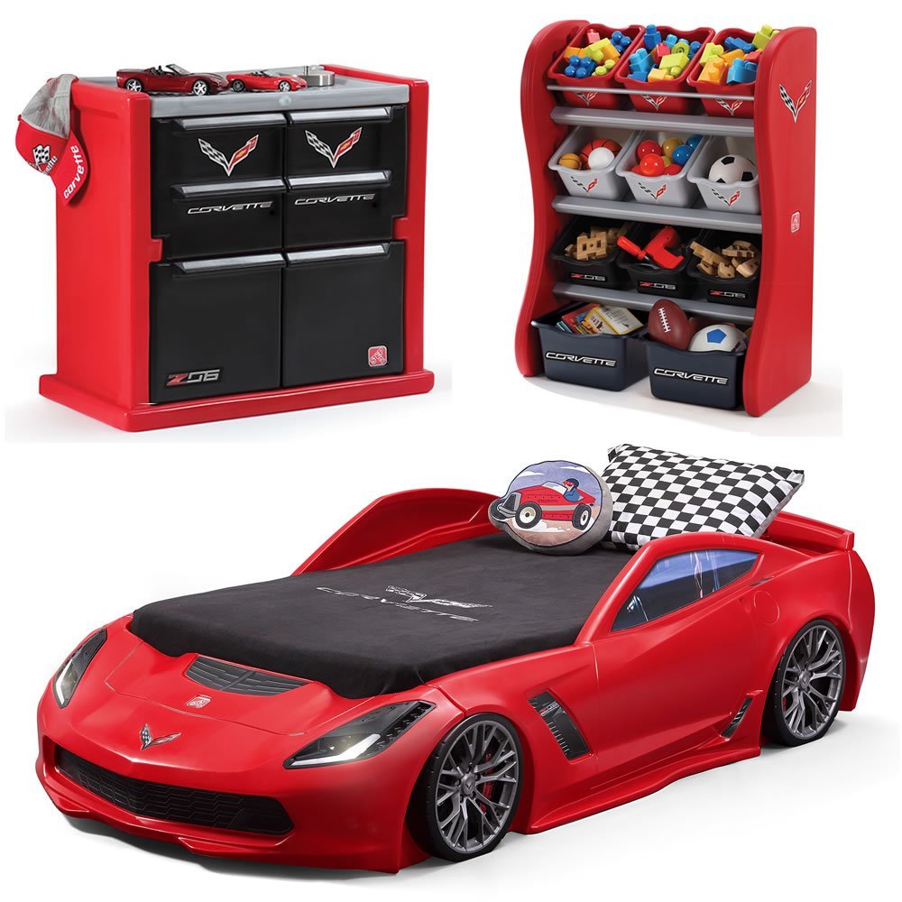 Step2 Corvette Bedroom Combo for Kids - Durable Toddler to Twin Bed, Dresser and Room Organizer for Children Boys