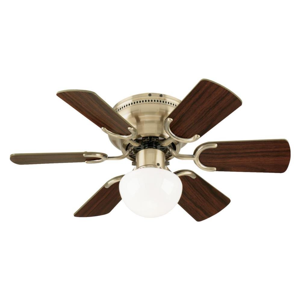 Westinghouse 7215800 Petite Single-Light 30 inch Reversible Six-Blade Indoor Ceiling Fan, Antique Brass with Opal Mushroom Glass